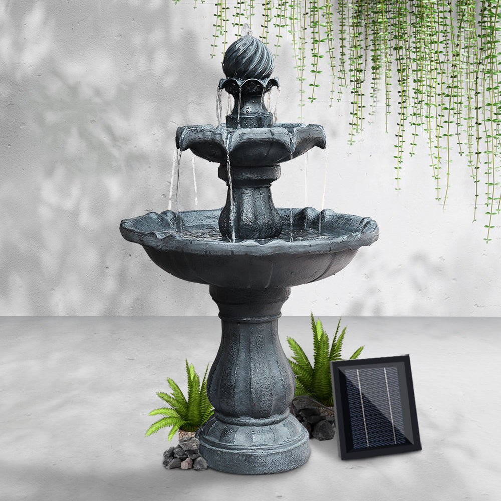 Gardeon Solar Water Feature 3-Tier Fountain with Pump Kit Bird Bath 93CM Black 7