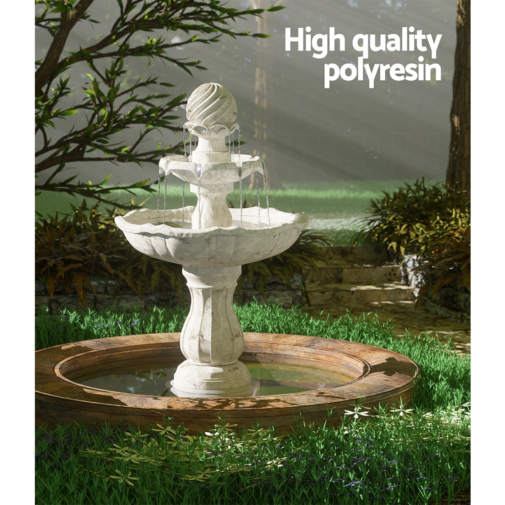Gardeon Solar Water Feature 3-Tier Fountain with Pump Kit Bird Bath 93CM Ivory 4