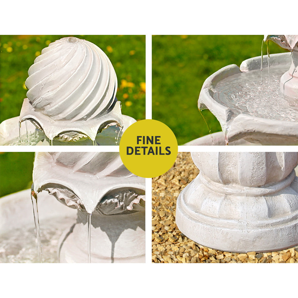 Gardeon Solar Water Feature 3-Tier Fountain with Pump Kit Bird Bath 93CM Ivory 5