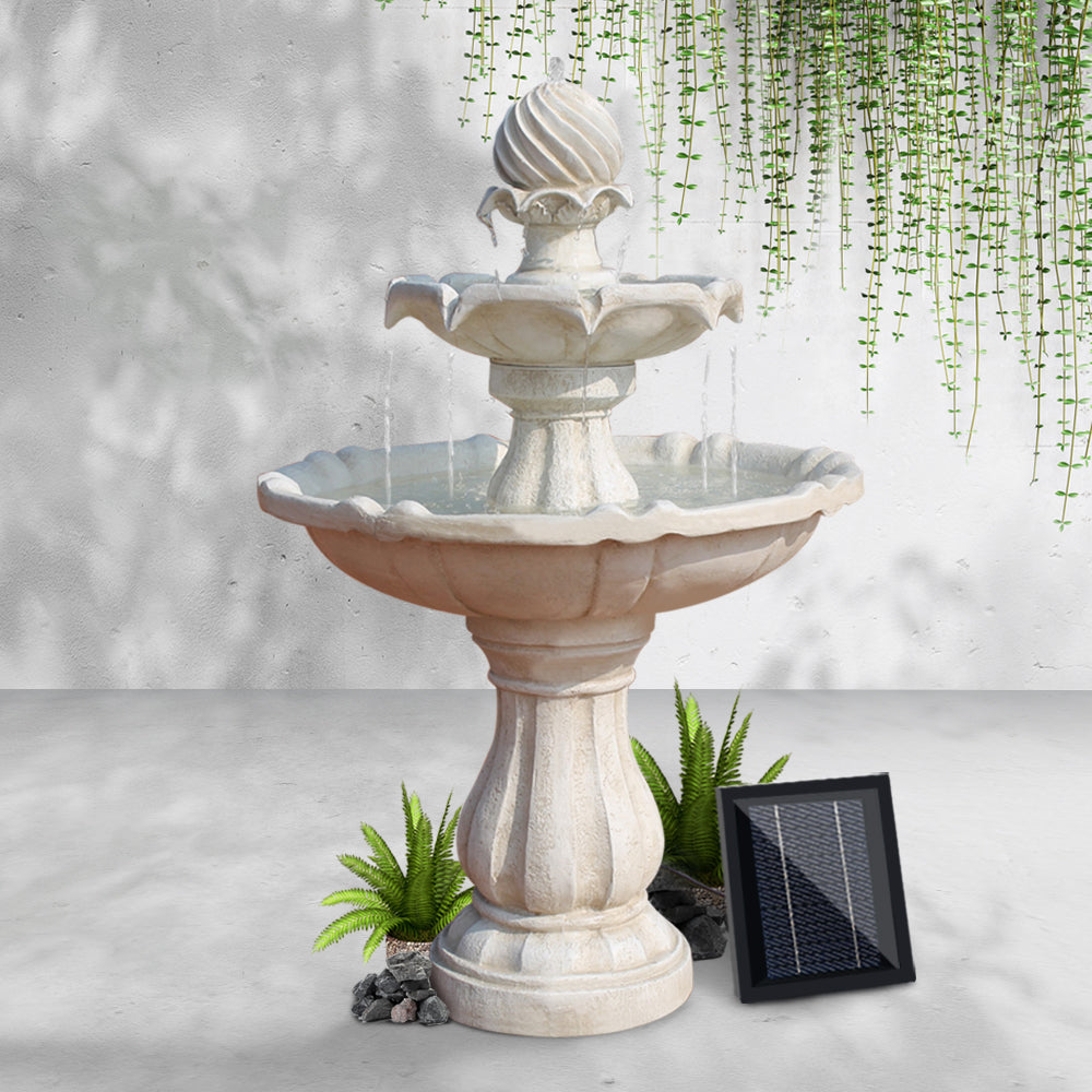 Gardeon Solar Water Feature 3-Tier Fountain with Pump Kit Bird Bath 93CM Ivory 7