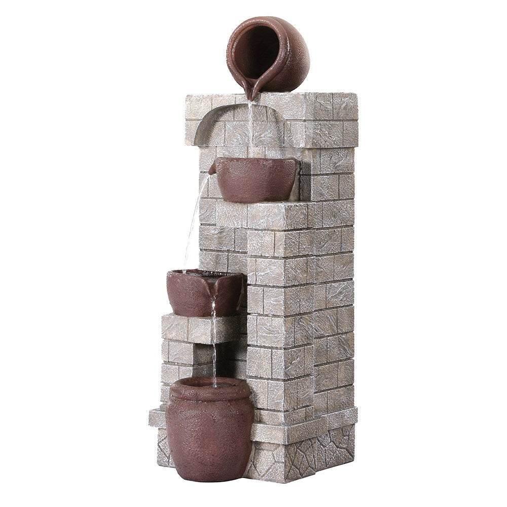 Gardeon Solar Fountain Water Feature  Pot Outdoor Indoor 4-Tier Cascading Brown 7