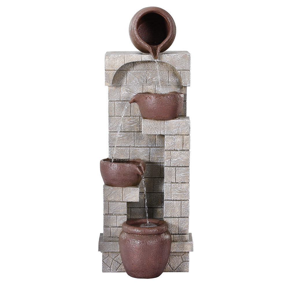 Gardeon Solar Fountain Water Feature  Pot Outdoor Indoor 4-Tier Cascading Brown 3