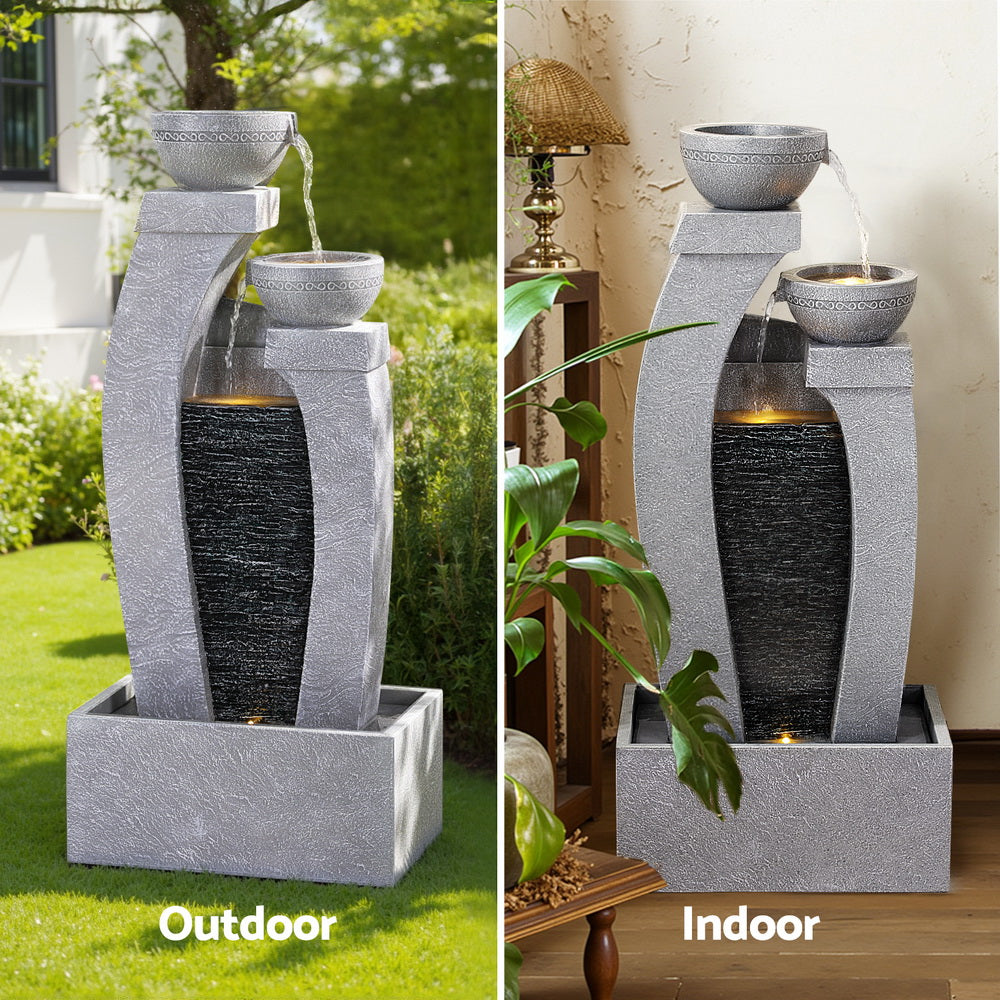 Gardeon Solar Fountain Water Feature Outdoor Fountain Indoor 3-Tier Cascading Grey 5