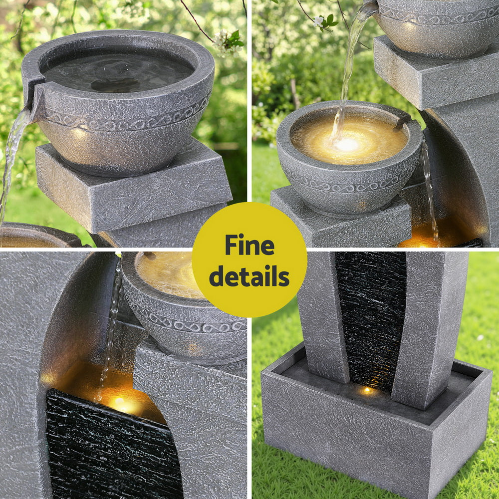 Gardeon Solar Fountain Water Feature Outdoor Fountain Indoor 3-Tier Cascading Grey 7