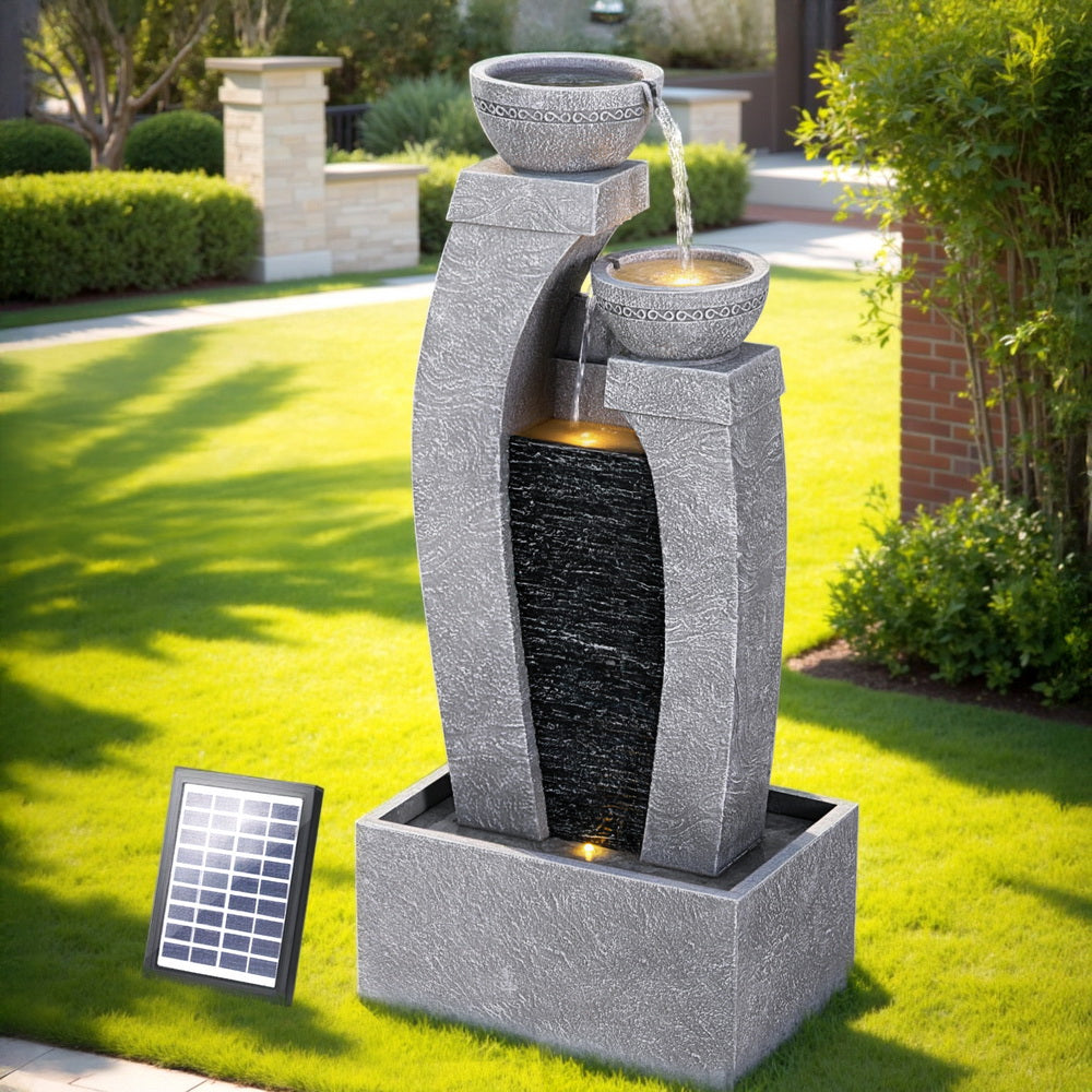 Gardeon Solar Fountain Water Feature Outdoor Fountain Indoor 3-Tier Cascading Grey 8