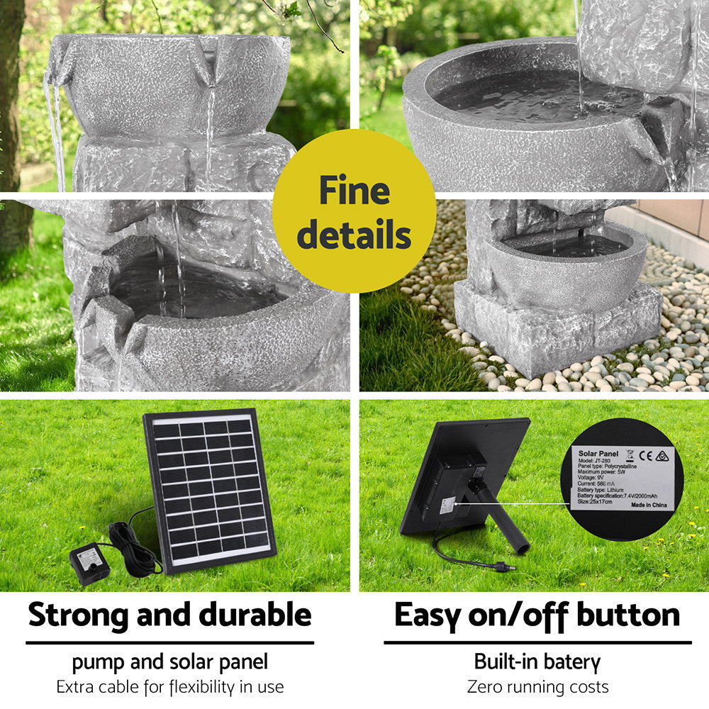 Gardeon Solar Fountain Water Feature Outdoor LED Lights Gray 6