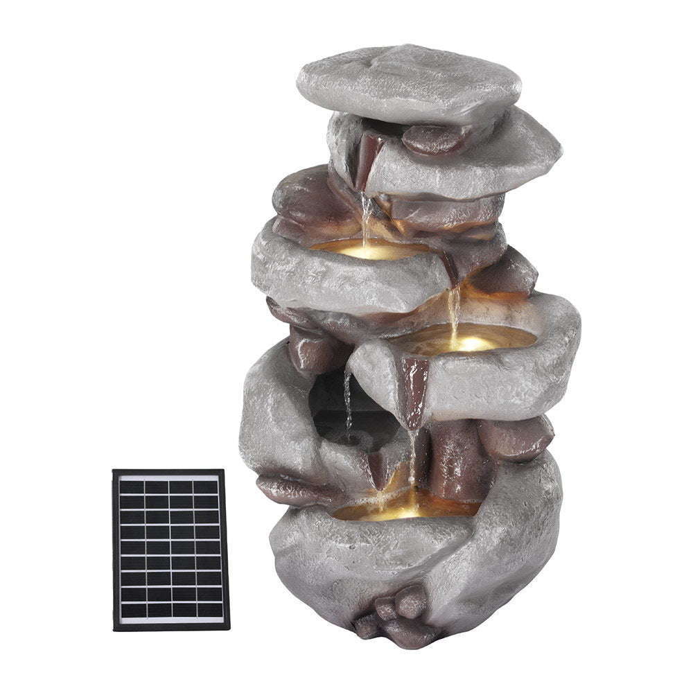 Gardeon Solar Fountain Water Feature Outdoor Indoor 4-Tier Brown 8