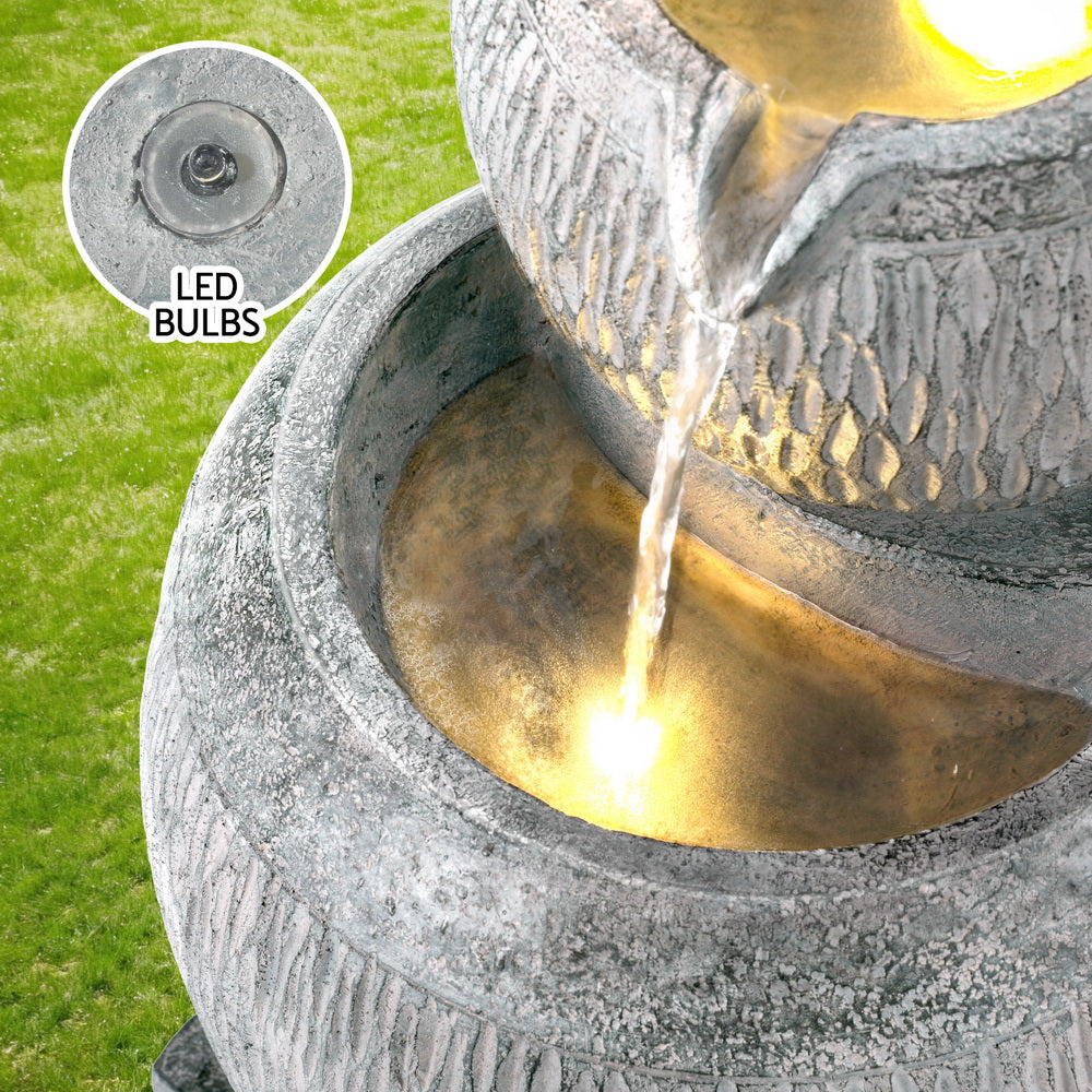 Gardeon Solar Fountain Water Feature Bird Bath Garden LED Light 80CM Grey 4