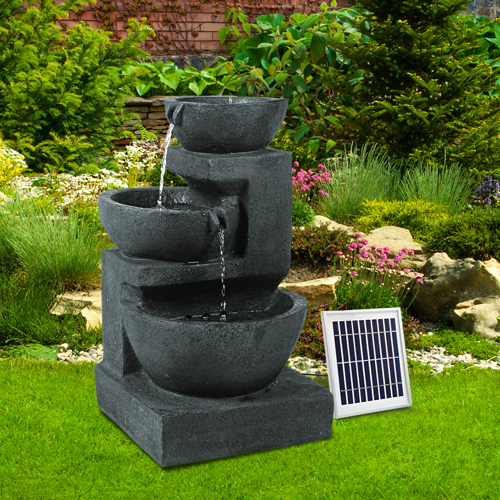 Gardeon Solar Water Feature Cascading Fountain 3-Tier Bowl LED Lights 60CM Blue 7