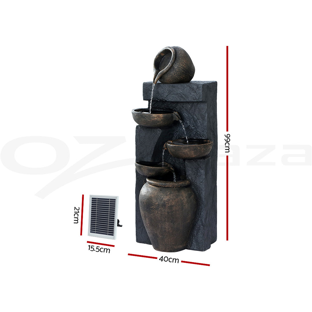 Gardeon Solar Water Feature Cascading Fountain 5 Tiered Bowl Bird Bath 99CM 7