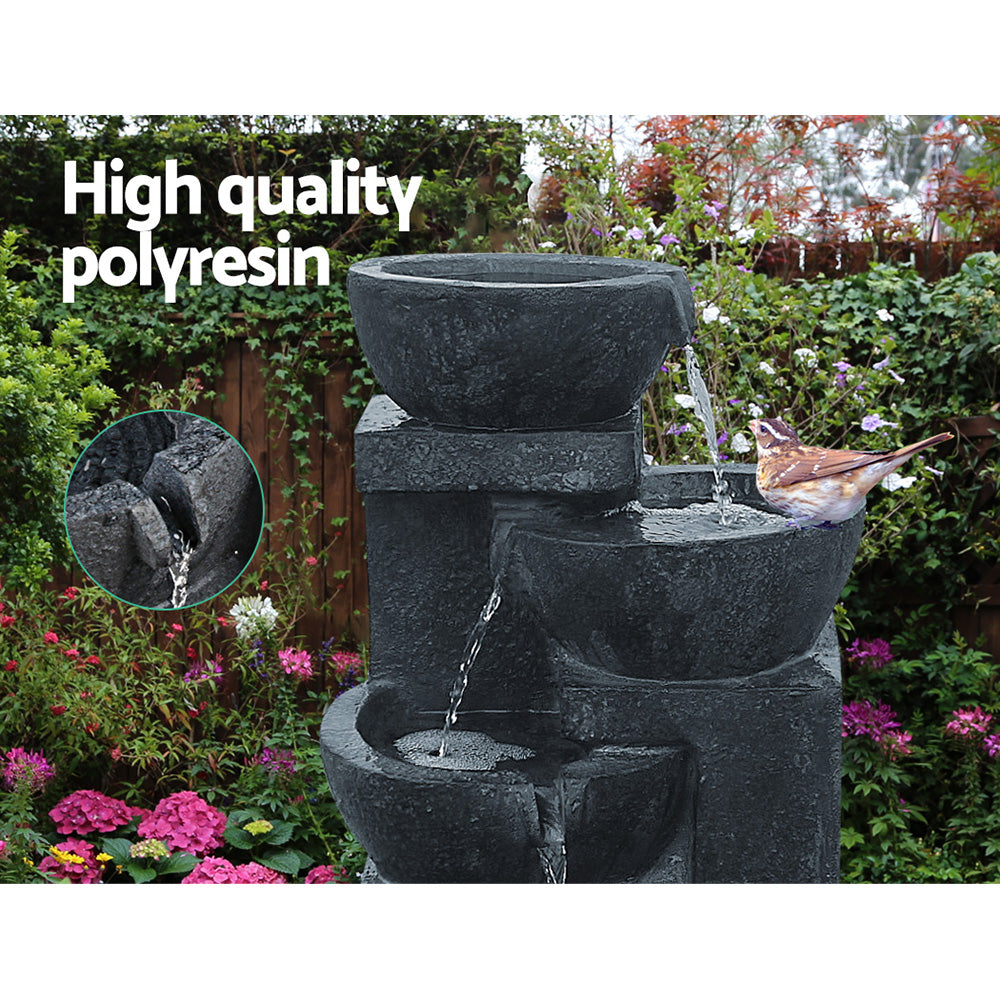 Gardeon Solar Water Feature Cascading Fountain 4-Tier Bowl LED Lights 72CM Blue 3
