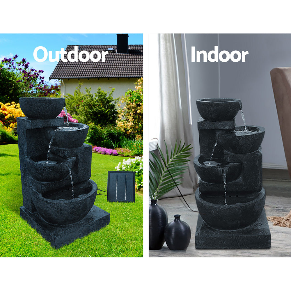 Gardeon Solar Water Feature Cascading Fountain 4-Tier Bowl LED Lights 72CM Blue 4