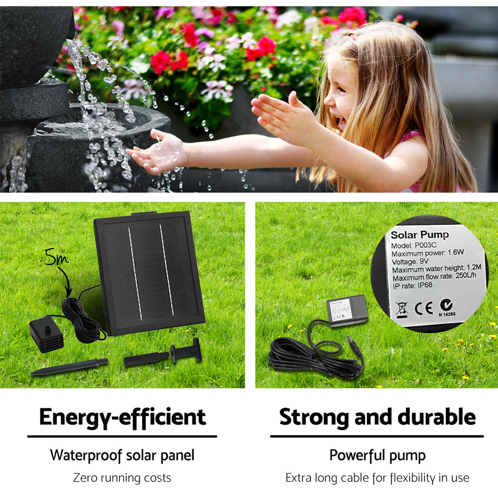 Gardeon Solar Water Feature Cascading Fountain 4-Tier Bowl LED Lights 72CM Blue 6