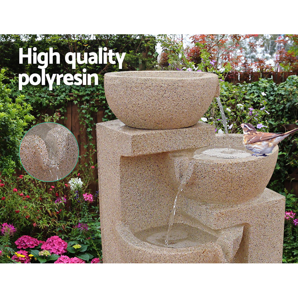 Gardeon Solar Water Feature Cascading Fountain 4-Tier Bowl LED Lights 72CM Sand 3