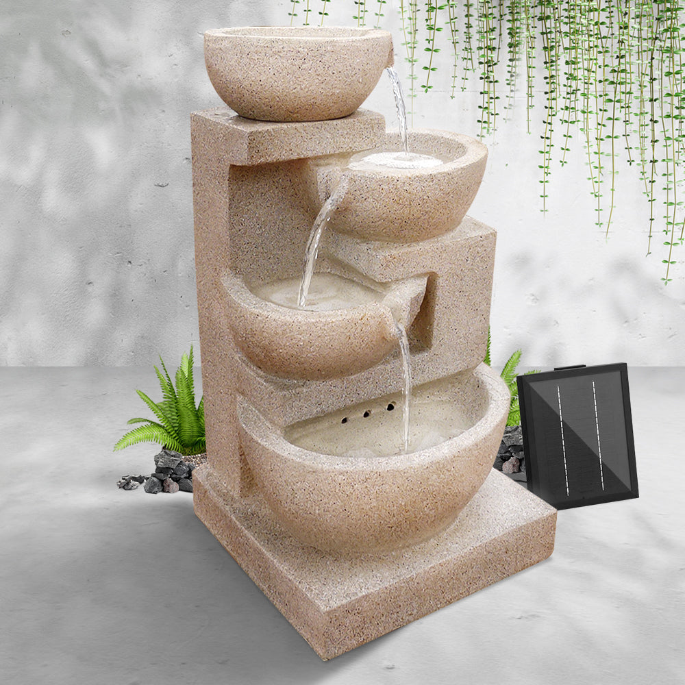 Gardeon Solar Water Feature Cascading Fountain 4-Tier Bowl LED Lights 72CM Sand 7