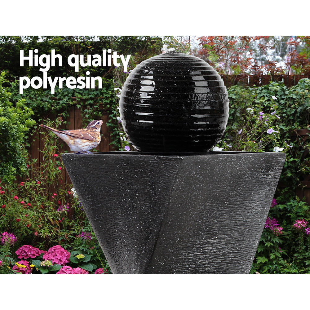 Gardeon Solar Water Feature Twisted Fountain LED Light Bird Bath 85CM Black 3