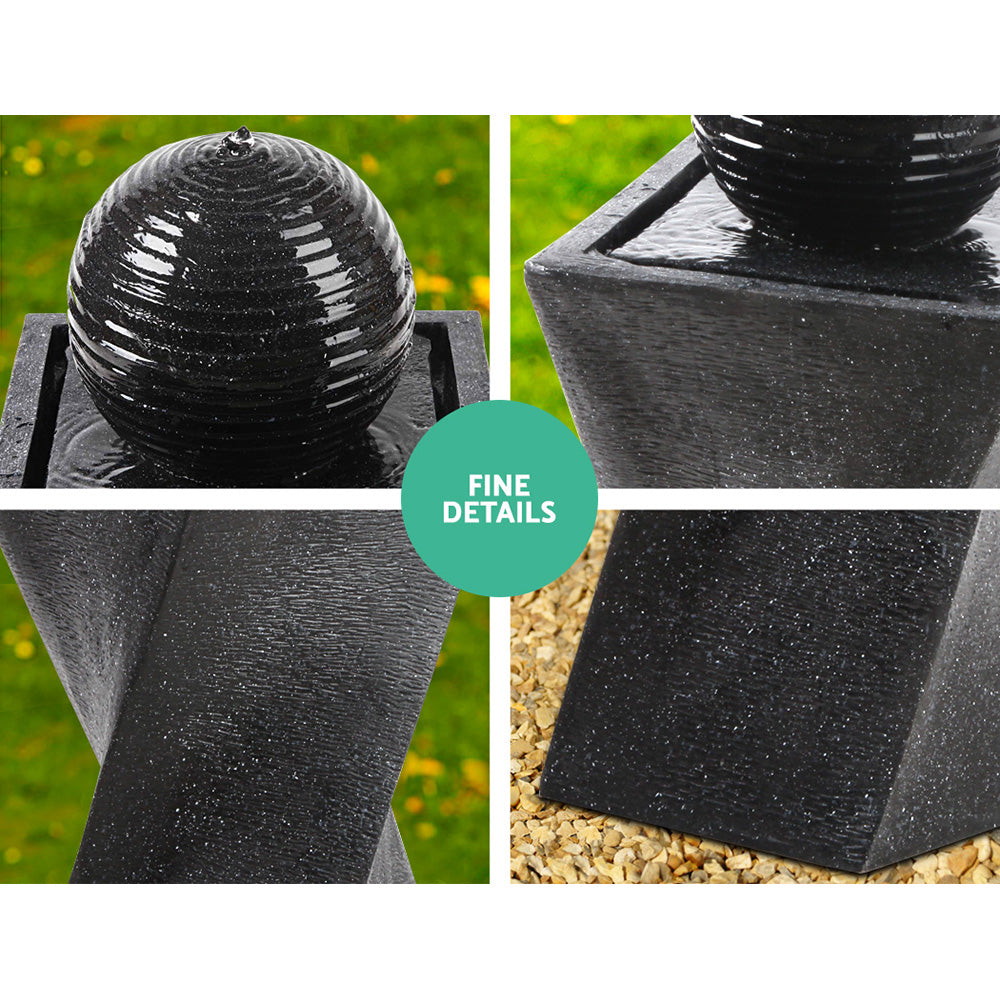 Gardeon Solar Water Feature Twisted Fountain LED Light Bird Bath 85CM Black 5