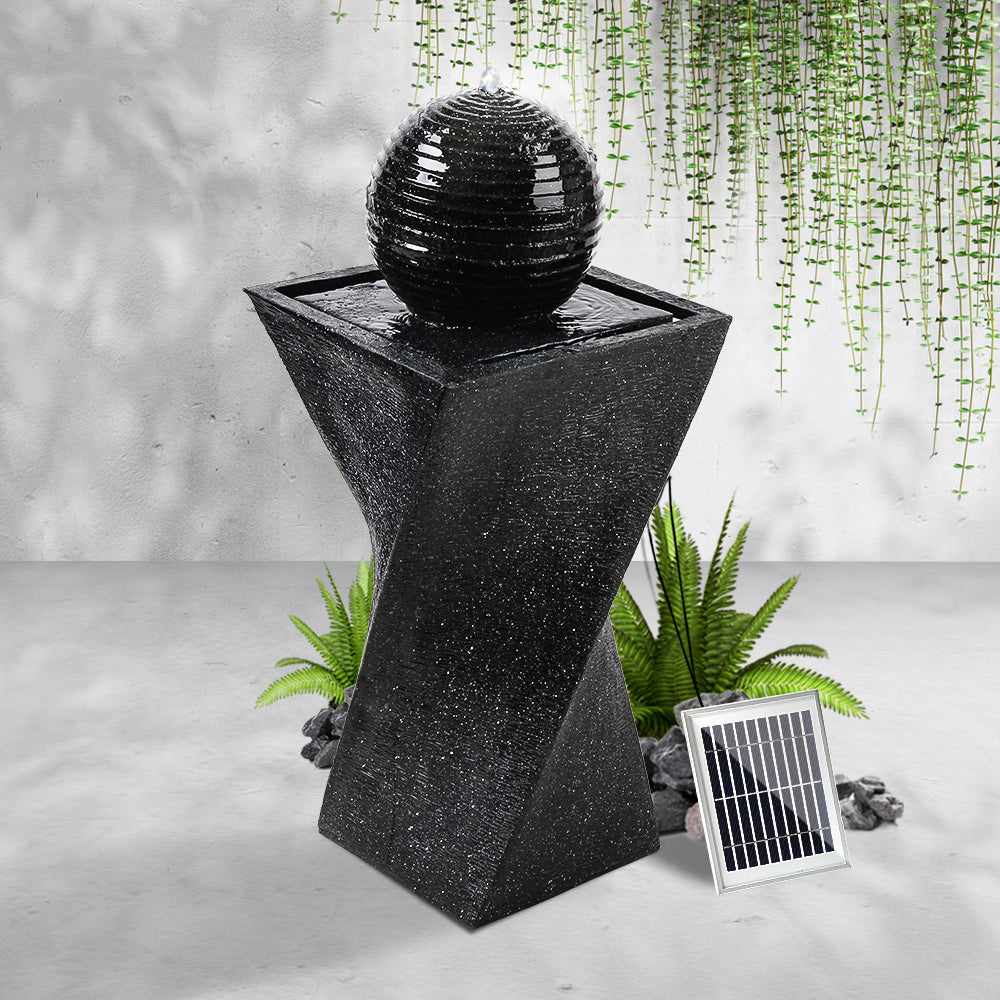 Gardeon Solar Water Feature Twisted Fountain LED Light Bird Bath 85CM Black 7