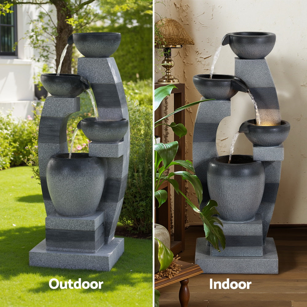 Gardeon Solar Fountain Water Feature Outdoor Fountain Indoor 3-Tier Bowl Cascading Grey 5