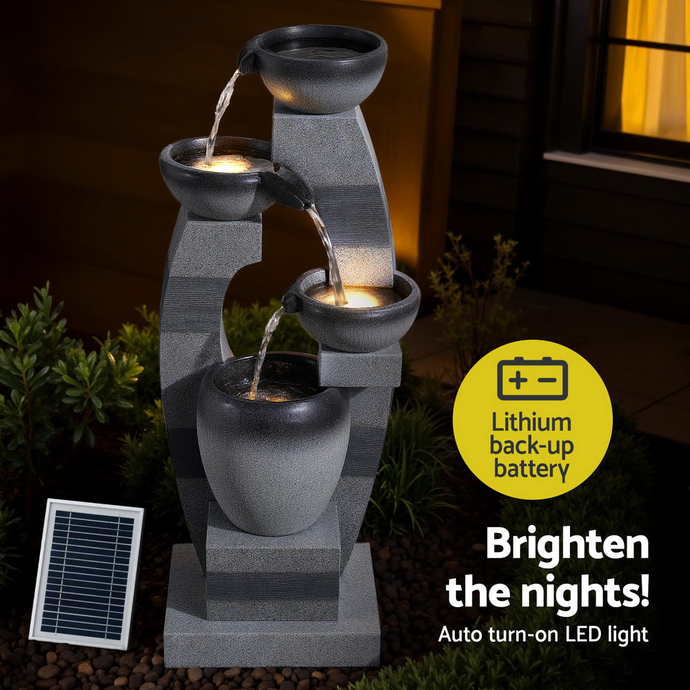 Gardeon Solar Fountain Water Feature Outdoor Fountain Indoor 3-Tier Bowl Cascading Grey 6