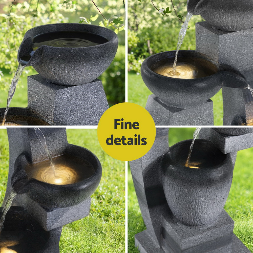 Gardeon Solar Fountain Water Feature Outdoor Fountain Indoor 3-Tier Bowl Cascading Grey 7