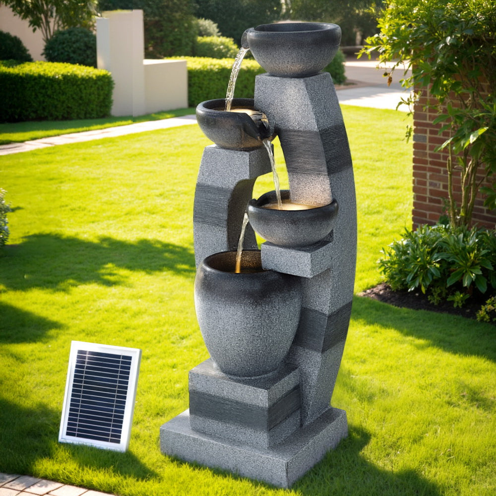 Gardeon Solar Fountain Water Feature Outdoor Fountain Indoor 3-Tier Bowl Cascading Grey 8