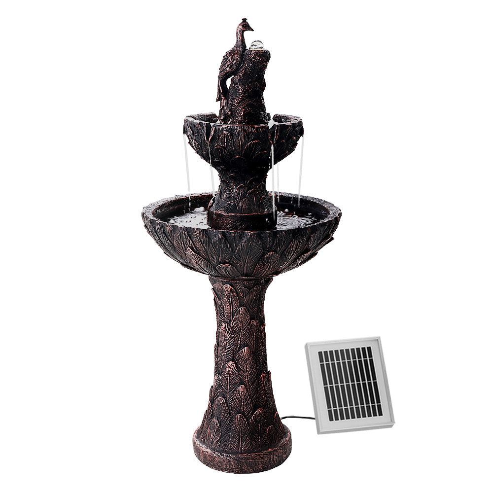 Gardeon Solar Water Feature Tier Fountain with Pump Kit Bird Bath 106CM Peacock 8