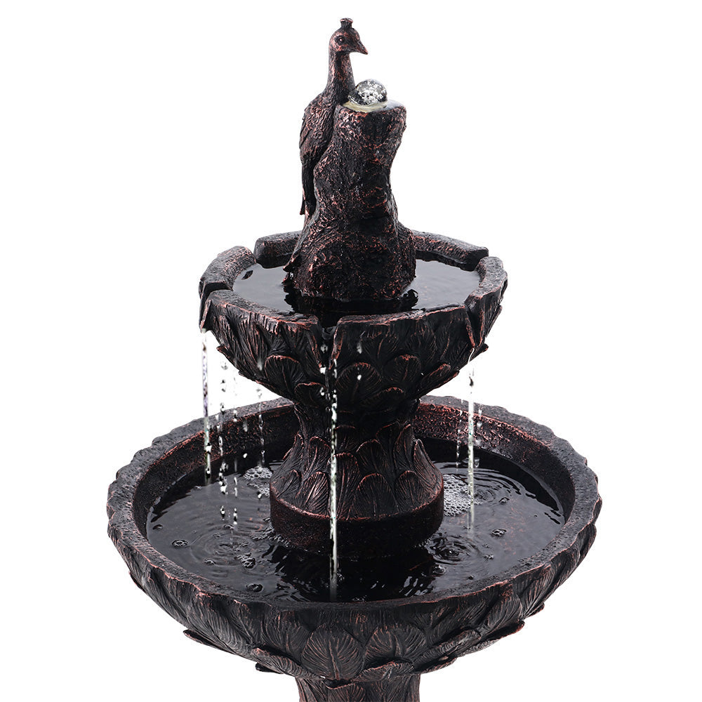 Gardeon Solar Water Feature Tier Fountain with Pump Kit Bird Bath 106CM Peacock 3