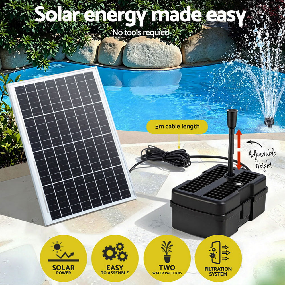 Gardeon Solar Submersible Water Pond Fountain Pump with Filter Box 6FT 1190L/H 5