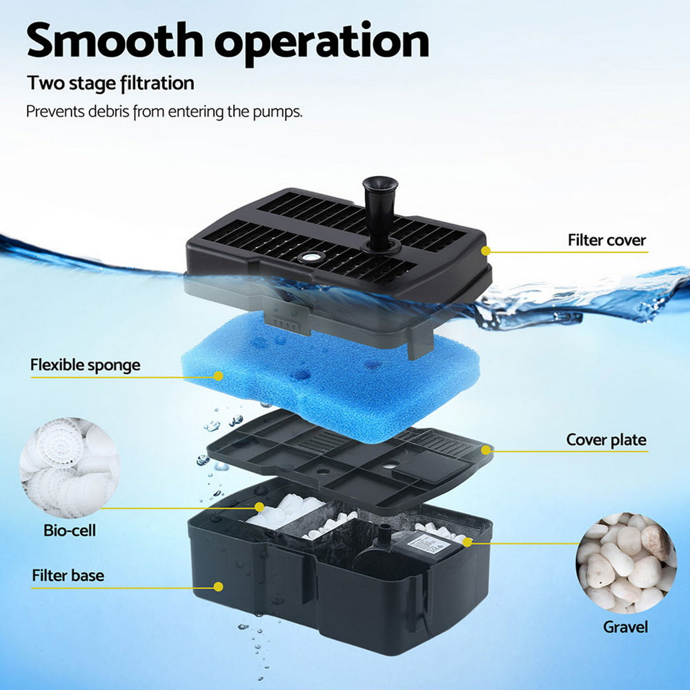 Gardeon Solar Submersible Water Pond Fountain Pump with Filter Box 6FT 1190L/H 6