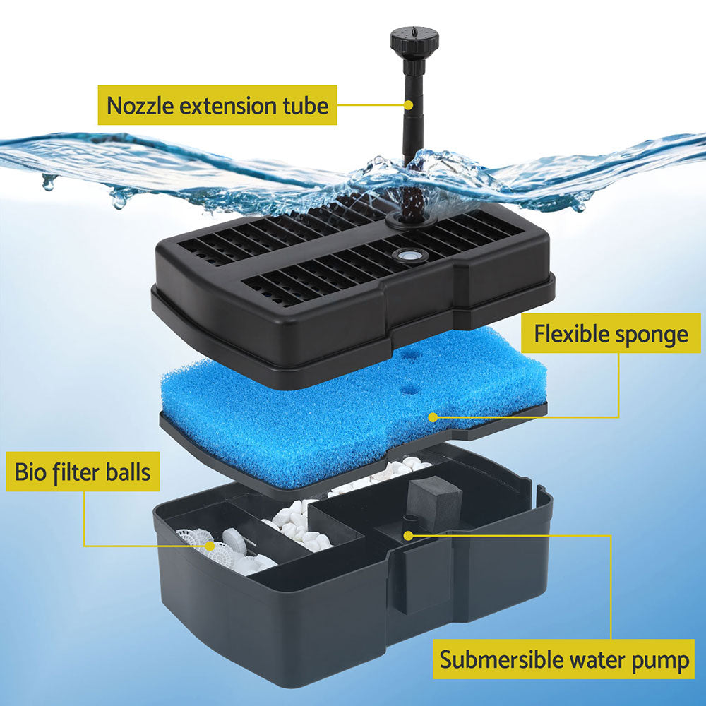 Gardeon Solar Submersible Water Pond Fountain Pump with Filter Box 4.6FT 470L/H 6
