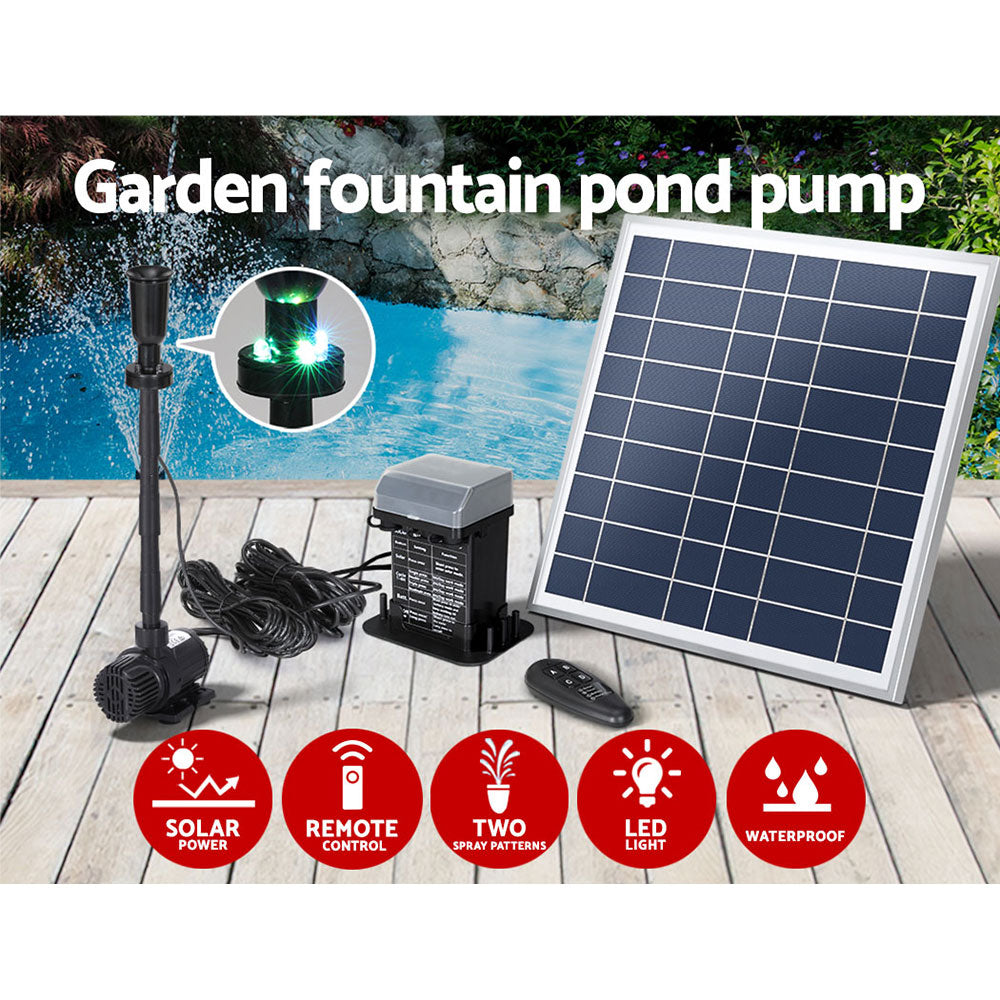 Gardeon Solar Pond Pump with Battery Kit LED Lights 9.8FT 4