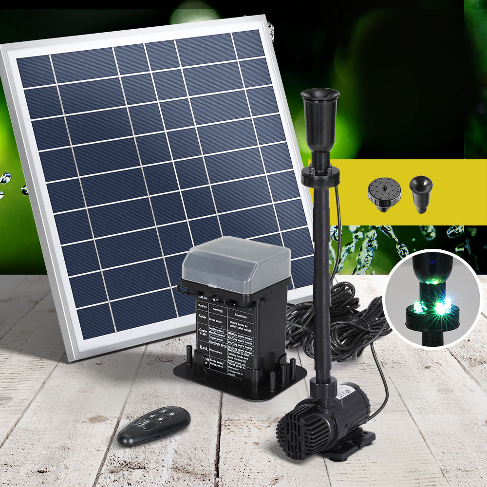 Gardeon Solar Pond Pump with Battery Kit LED Lights 9.8FT 7