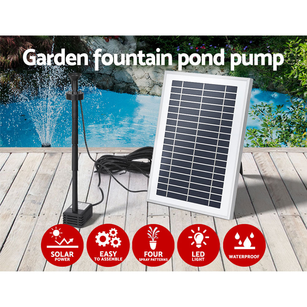 Gardeon Solar Pond Pump Submersible Water Fountain with Battery LED Lights 4.4FT 4