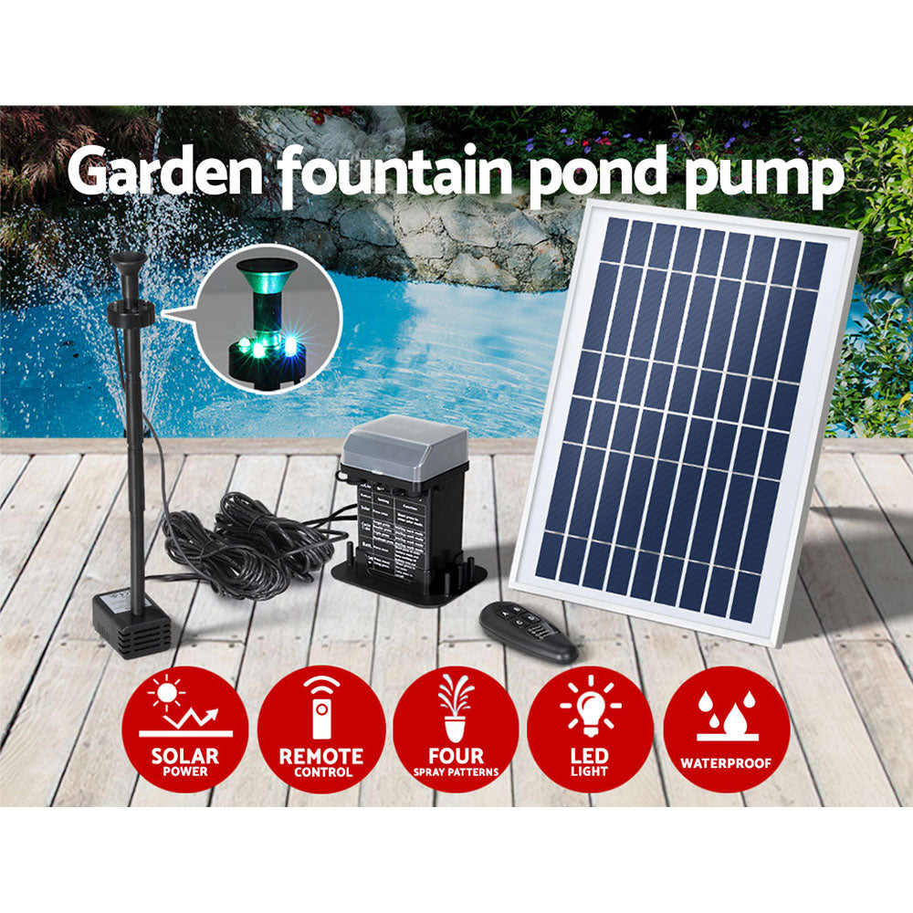 Gardeon Solar Pond Pump Submersible Fountain with Battery Kit LED Lights 5.2FT 4