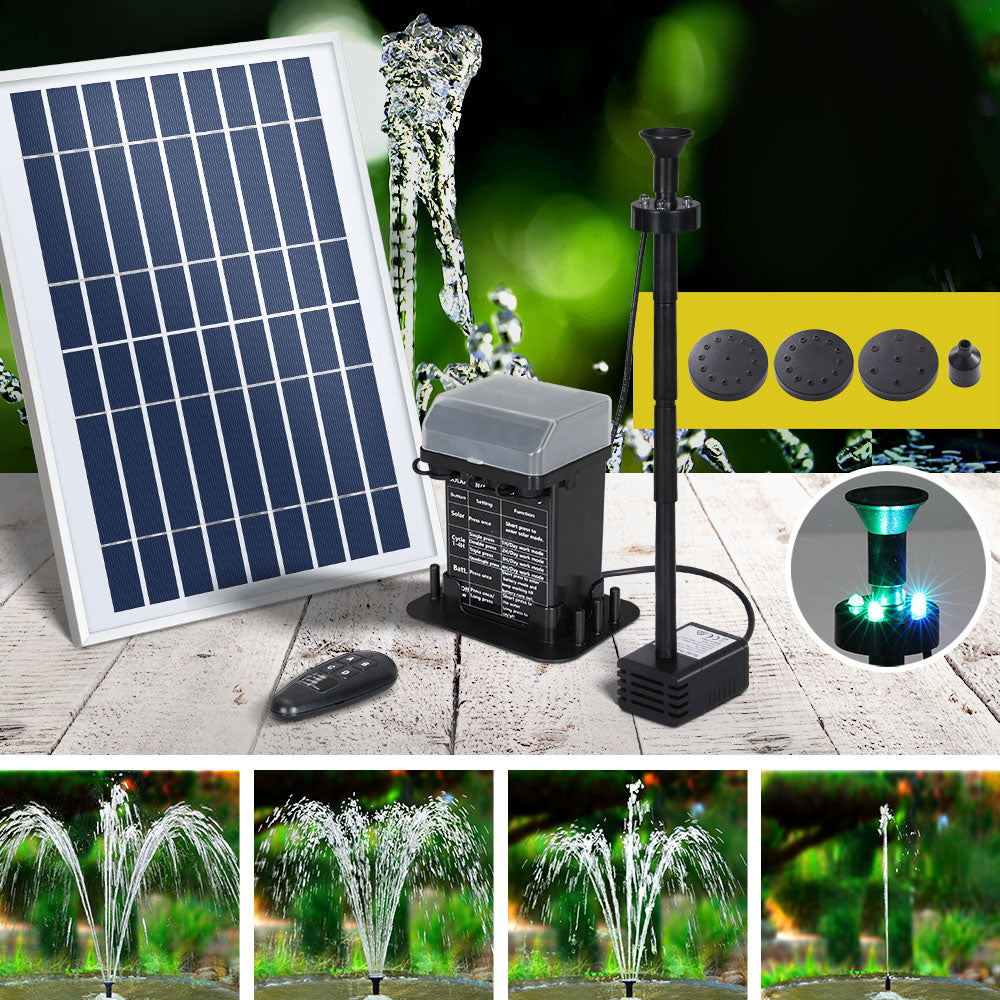 Gardeon Solar Pond Pump Submersible Fountain with Battery Kit LED Lights 5.2FT 7