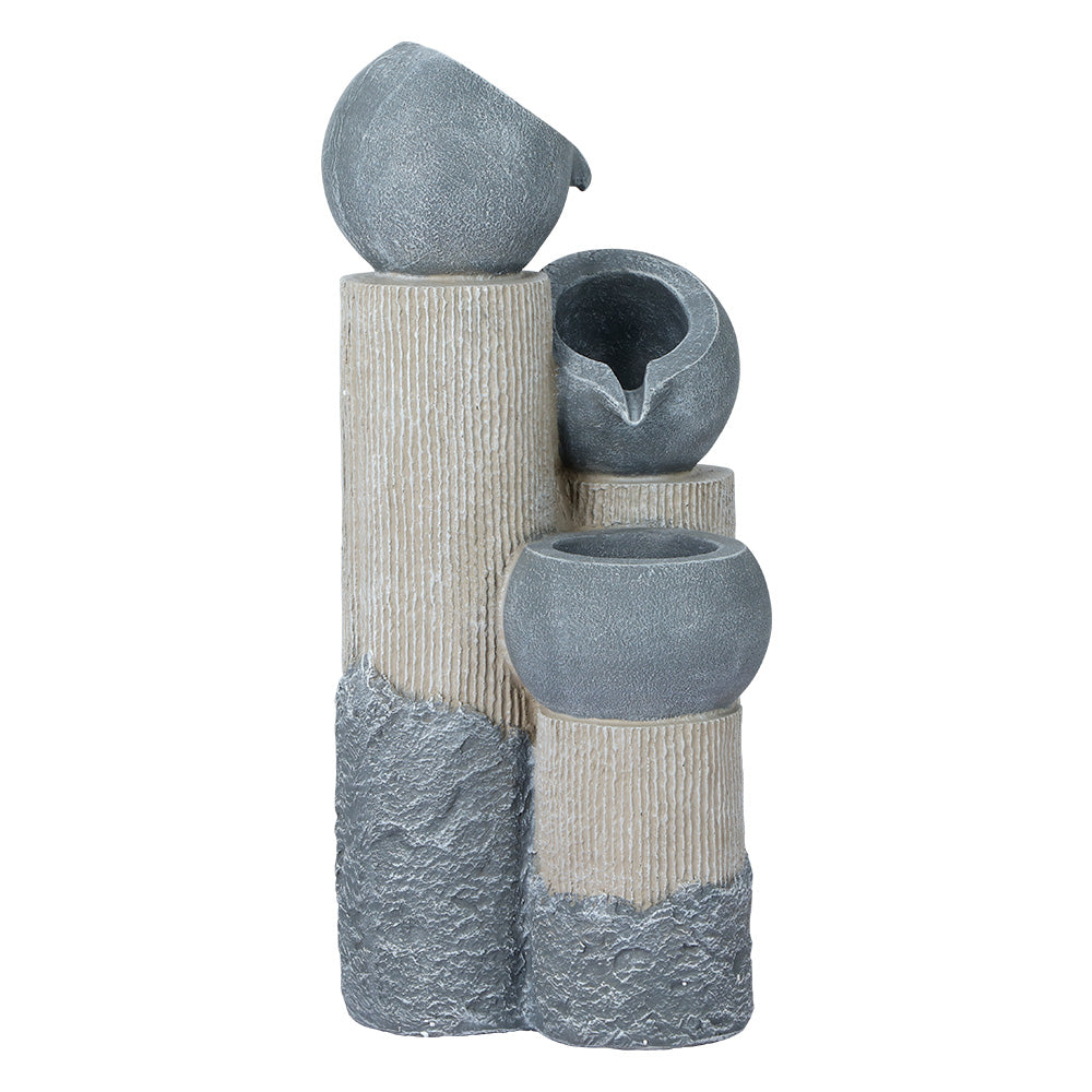 Gardeon Solar Water Feature Cascading Fountain 3-Tier Pot LED Lights 76CM Grey 3