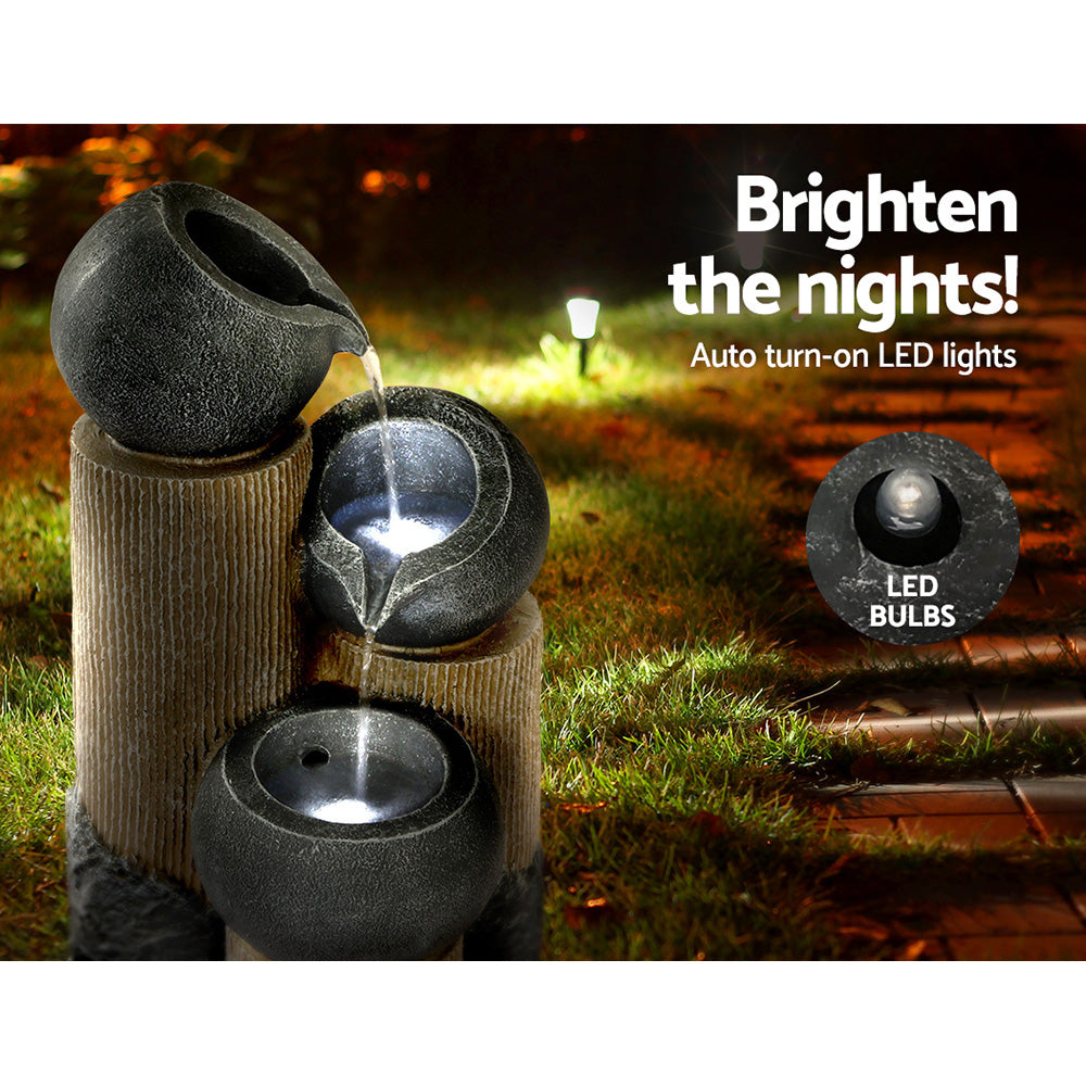 Gardeon Solar Water Feature Cascading Fountain 3-Tier Pot LED Lights 76CM Grey 4