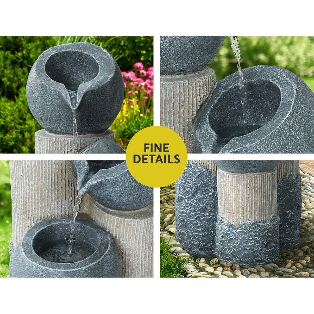 Gardeon Solar Water Feature Cascading Fountain 3-Tier Pot LED Lights 76CM Grey 5