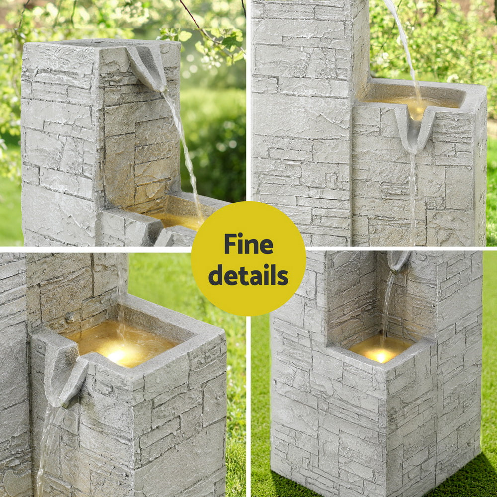 Gardeon Solar Fountain Water Feature Outdoor Indoor 4-Tier Square Cascading Beige 7