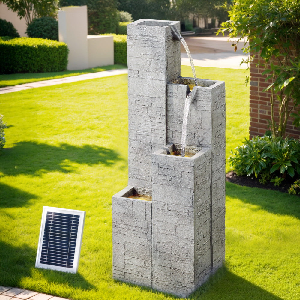 Gardeon Solar Fountain Water Feature Outdoor Indoor 4-Tier Square Cascading Beige 8