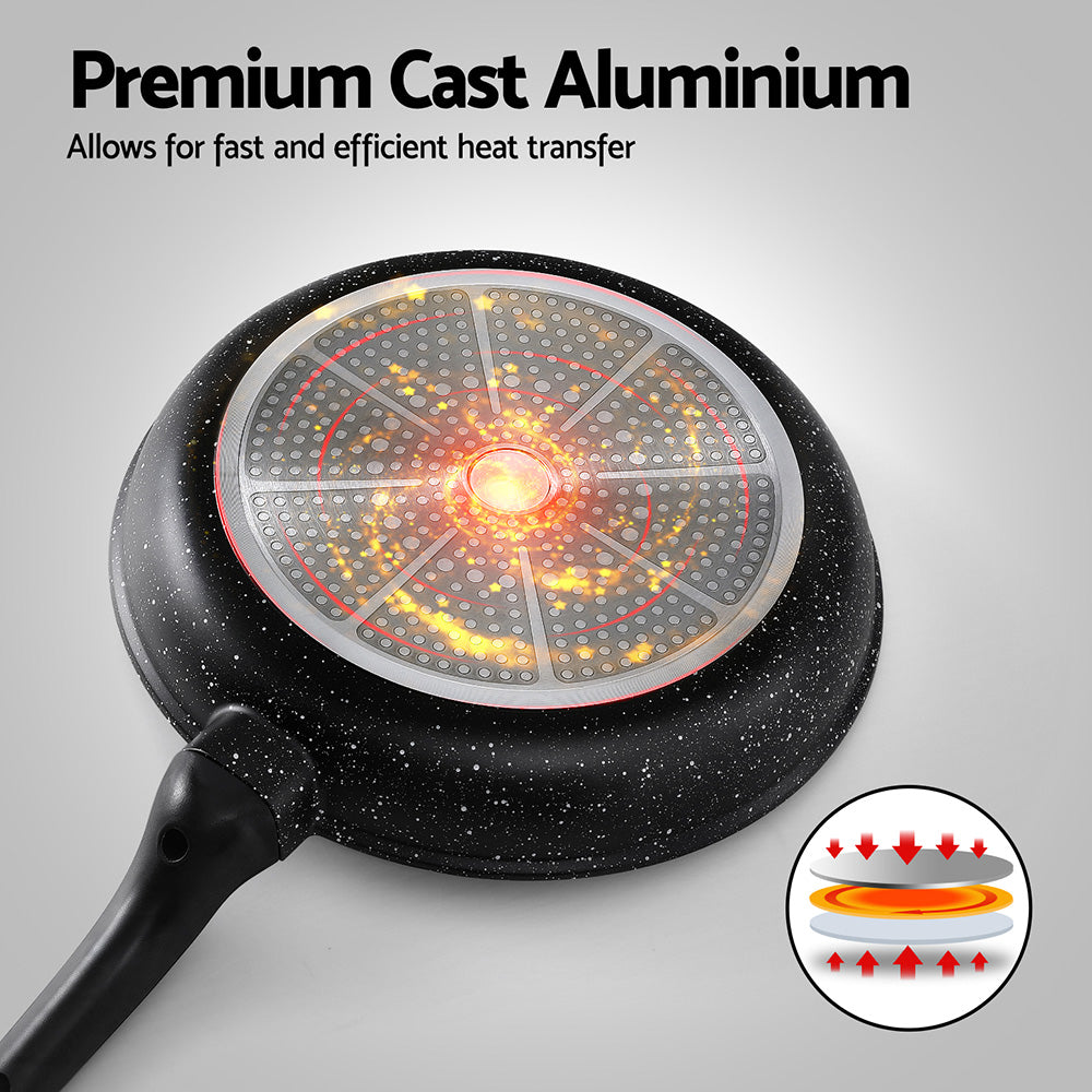 5-Star Chef Non Stick Frying Pan Cast Aluminium Steak Skillet BBQ Cookware 30cm 4