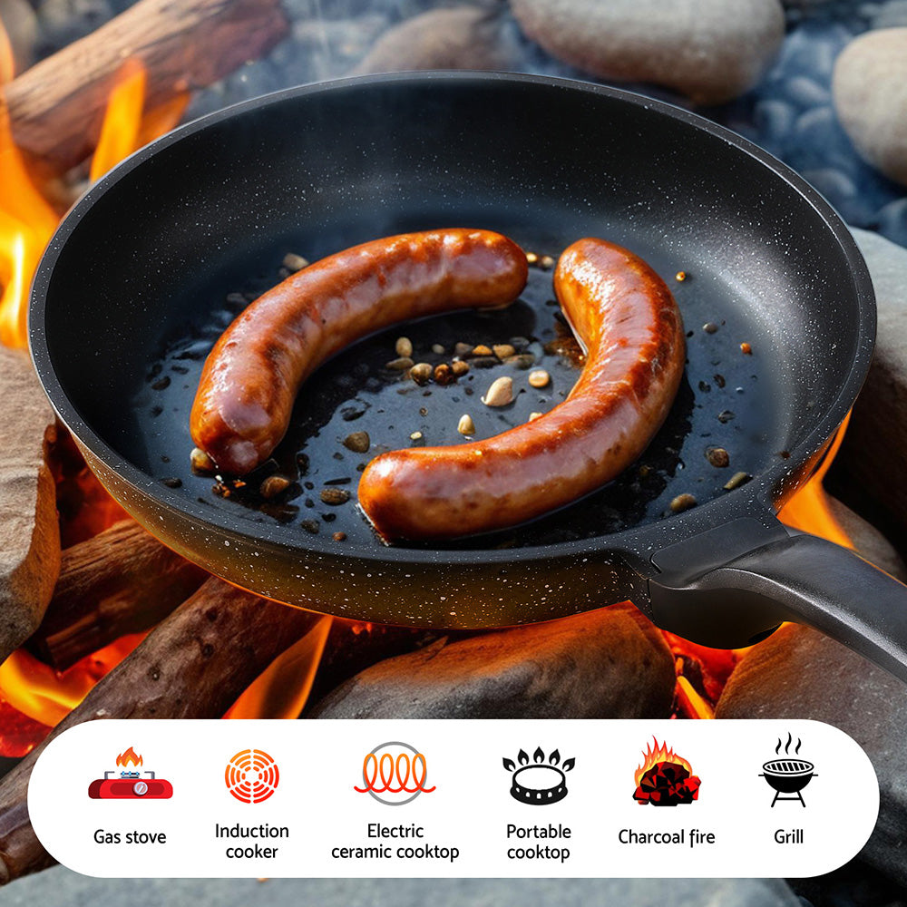 5-Star Chef Non Stick Frying Pan Cast Aluminium Steak Skillet BBQ Cookware 30cm 6