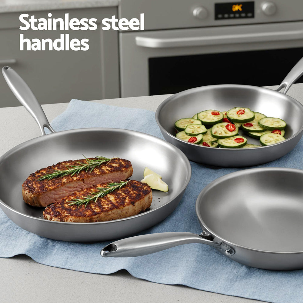 5-star Chef Frying Pan Stainless Steel Uncoated Twin Frypan Set 25/30cm Silver 5