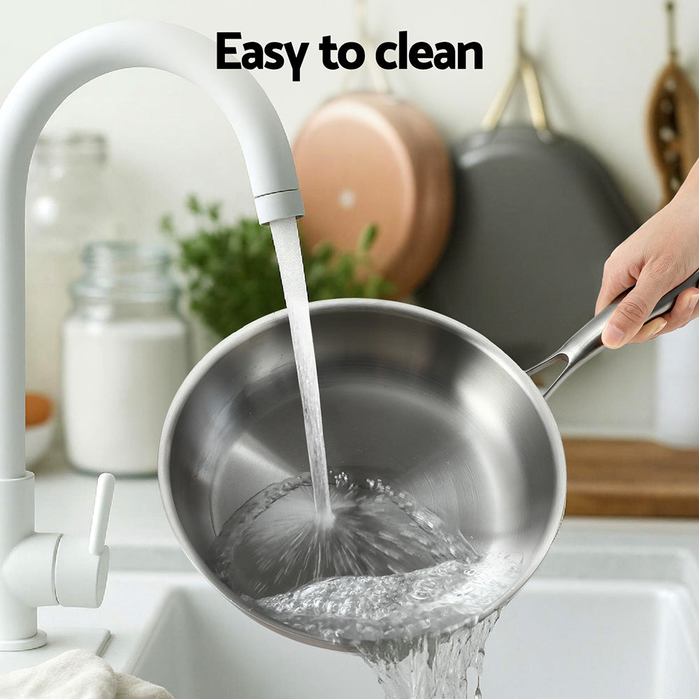 5-star Chef Frying Pan Stainless Steel Uncoated Twin Frypan Set 25/30cm Silver 6
