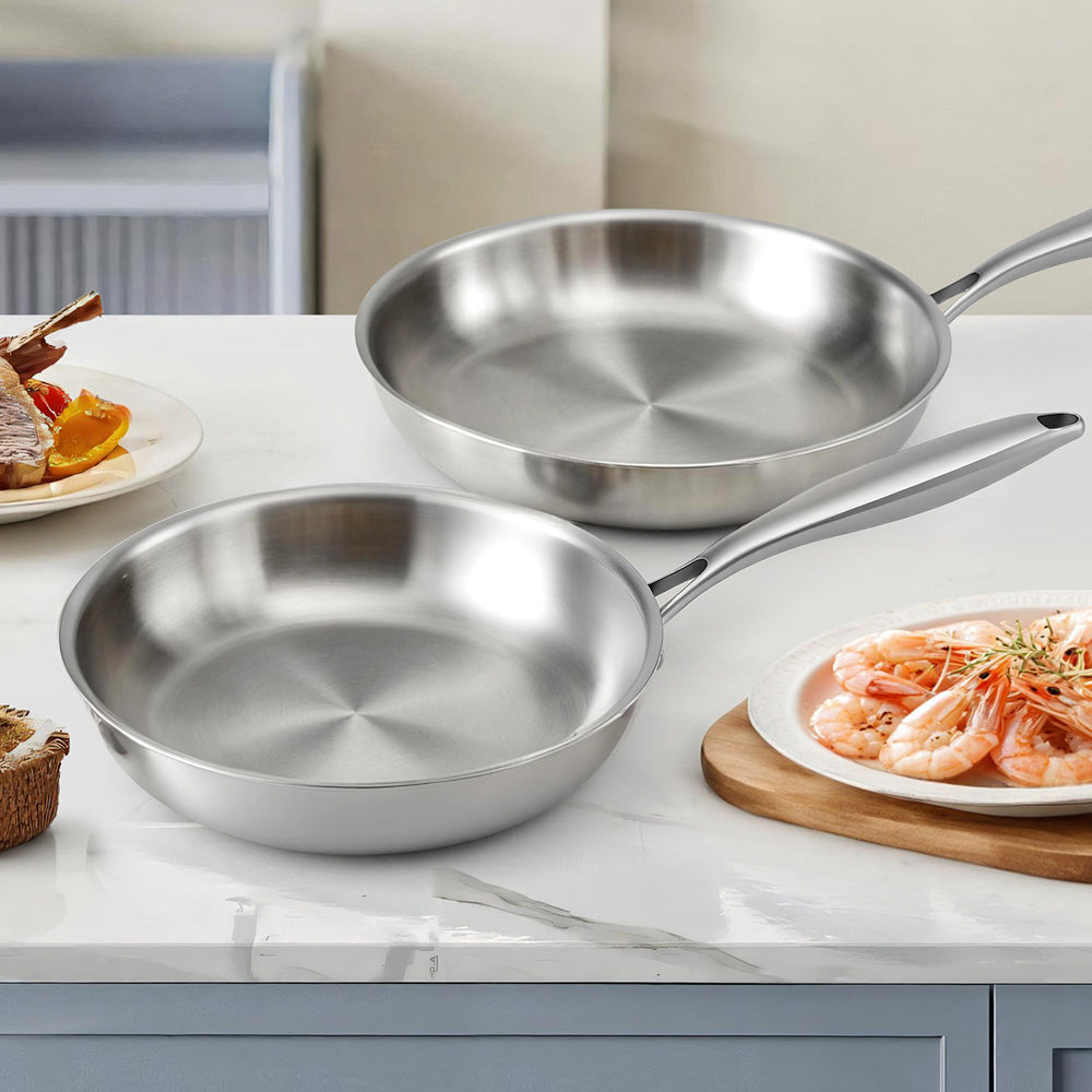 5-star Chef Frying Pan Stainless Steel Uncoated Twin Frypan Set 25/30cm Silver 7