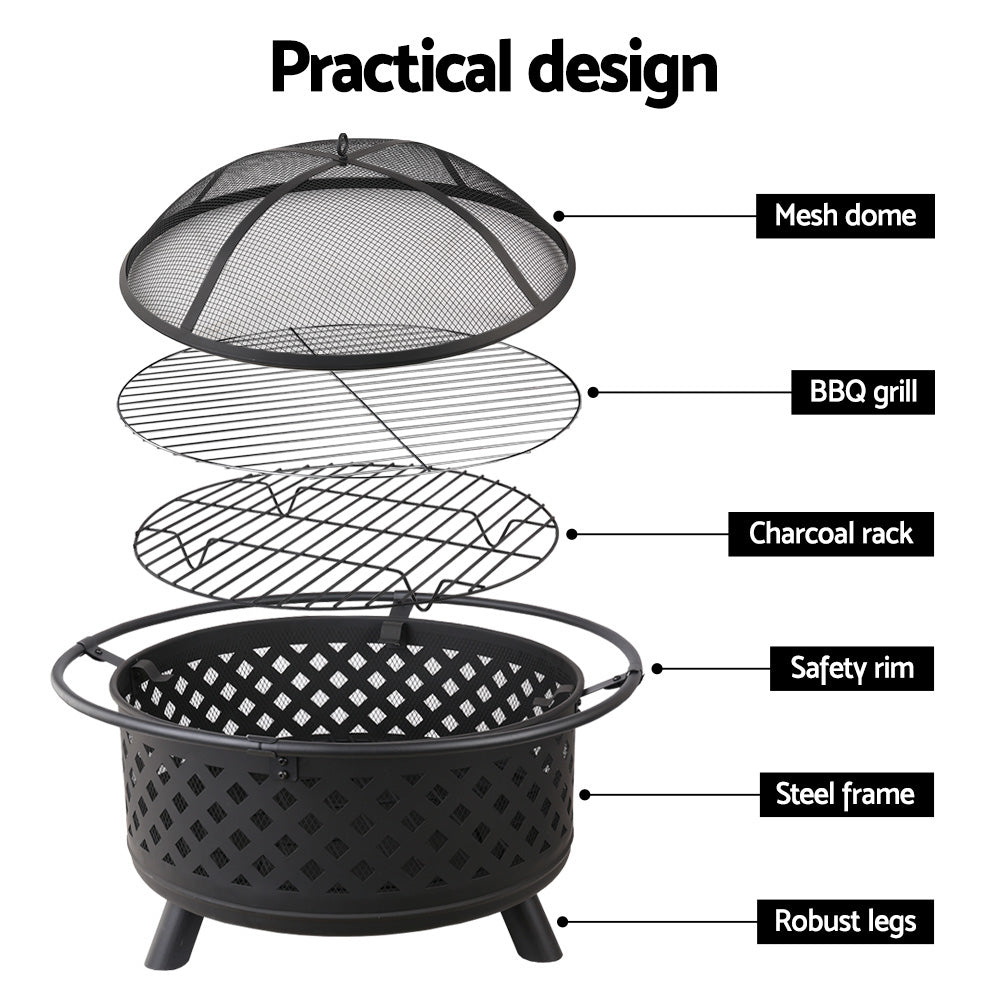 Grillz Fire Pit BBQ Grill 76cm 6