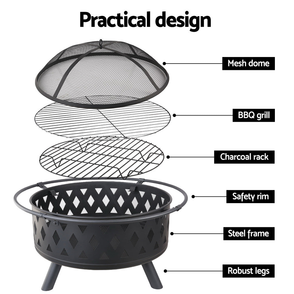 Grillz Fire Pit BBQ Grill 82cm 6