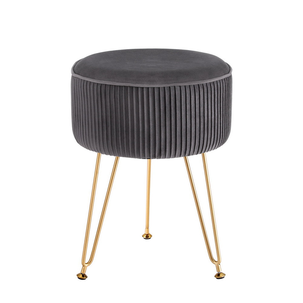 Artiss Ottoman Foot Stool Vanity Velvet Round Grey 7