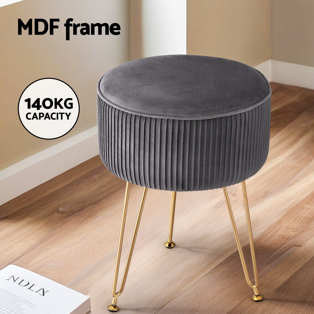 Artiss Ottoman Foot Stool Vanity Velvet Round Grey 4
